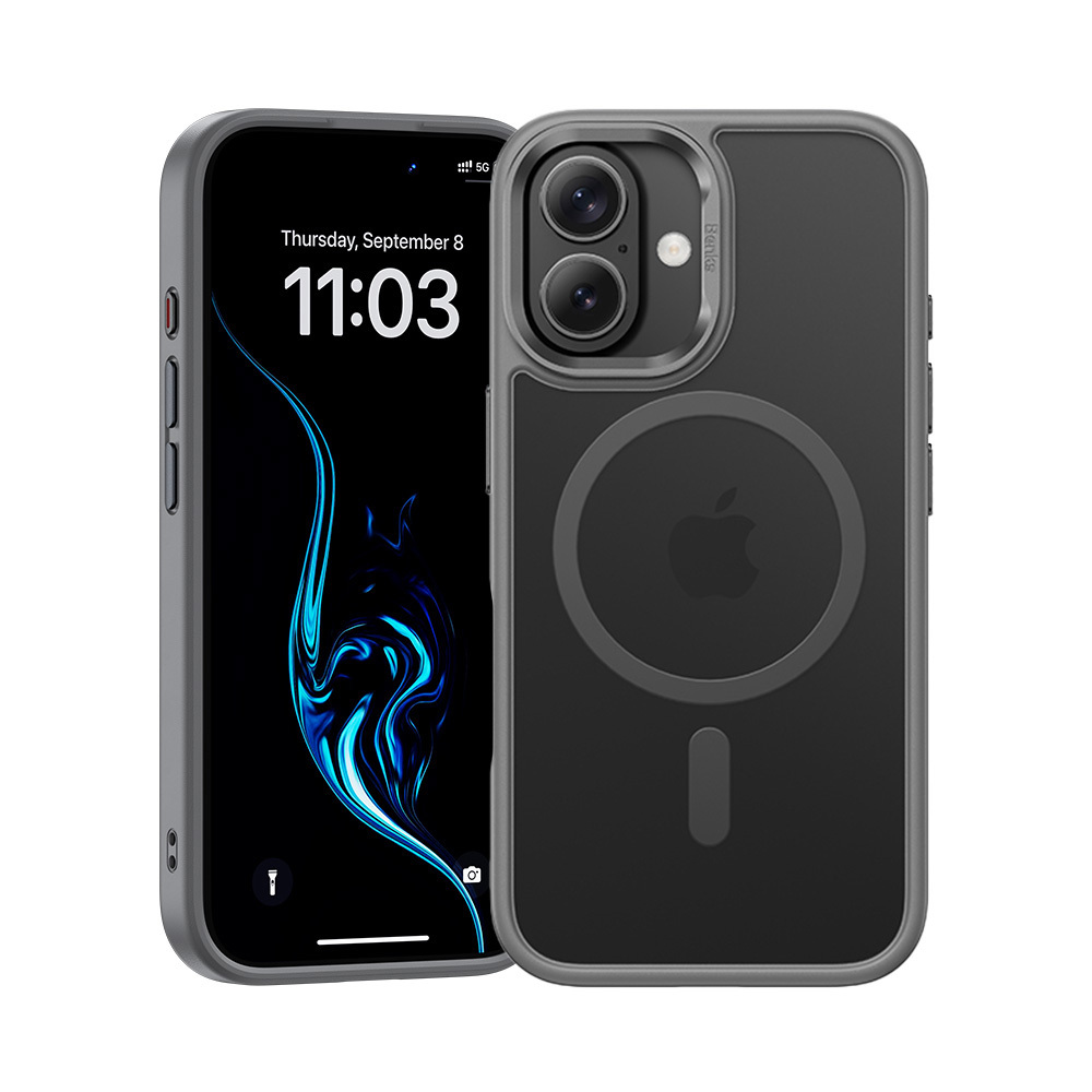 Benks Magnētiskais Mist apvalks ar metāla rāmi iPhone 16 pelēks