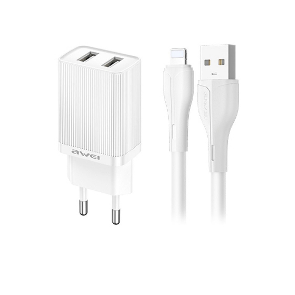 Lādētājs Awei C15L-EU 10W 2xUSB-A + USB-A uz Lightning kabelis 1.0m balts