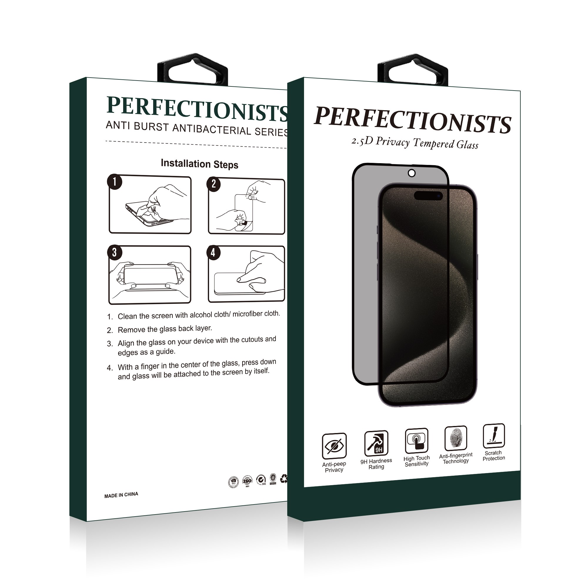 Rūdīts stikls 2.5D Privacy Perfectionists Apple iPhone 15 Pro Max melns