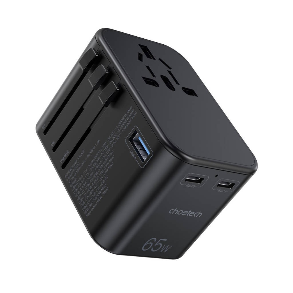 Universālais ceļojumu lādētājs Choetech PD5009 65W 2xUSB-C/USB-A melns