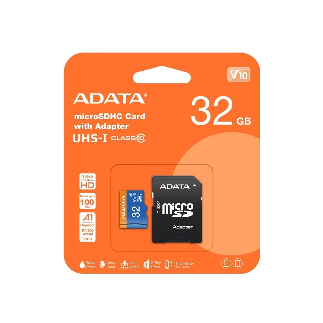 Atmiņas karte ADATA microSD 32GB (MicroSDHC UHS-I Class 10 U1) + SD adapteris