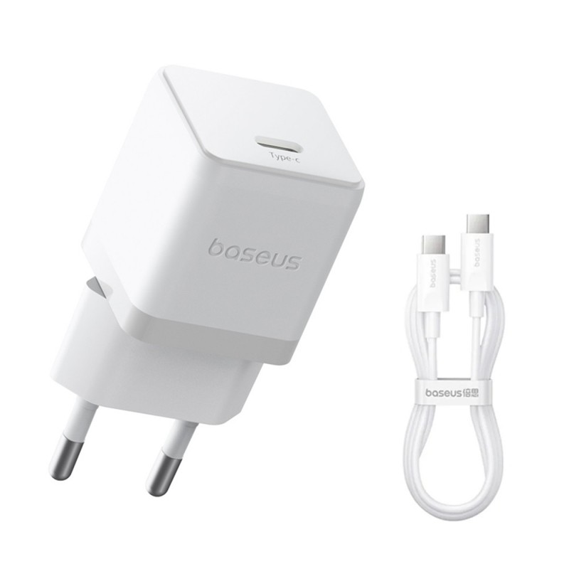 Baseus Palm 1C 20W sienas lādētājs (ar Baseus Mini White USB-C 60W (20V/3A) 1m kabeli) - balts