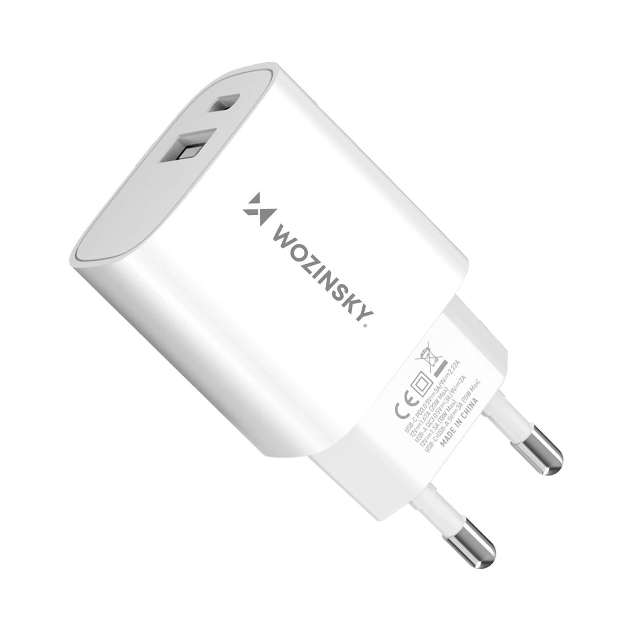 Wozinsky WGWCW USB-A USB-C 20W sienas lādētājs - balts