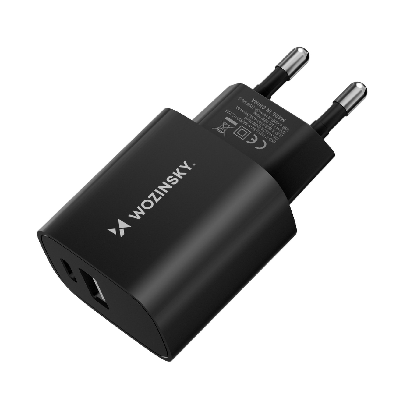 Wozinsky WGWCB USB-A USB-C 20W sienas lādētājs - melns