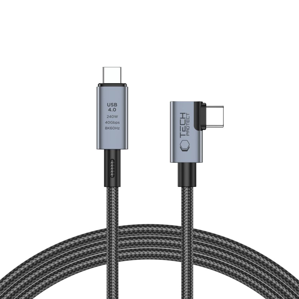 Tech-Protect UltraBoost Max L USB-C 4.0 (taisns) / USB-C 4.0 (leņķa) PD 240W 8K 40Gbps 1.5m kabelis - pelēks
