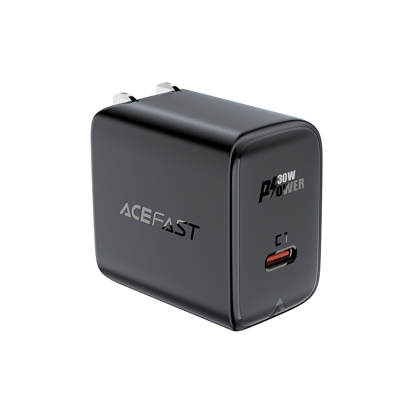Acefast A23 30W GaN USB-C sienas lādētājs (ASV) – melns