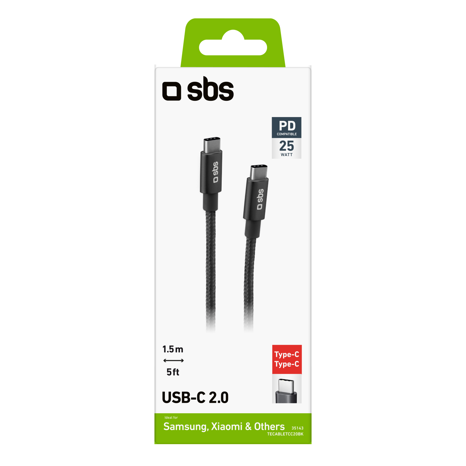 SBS TECABLETCC20BK USB-C kabelis - USB-C 25W Power Delivery 1,5 m - pelēks