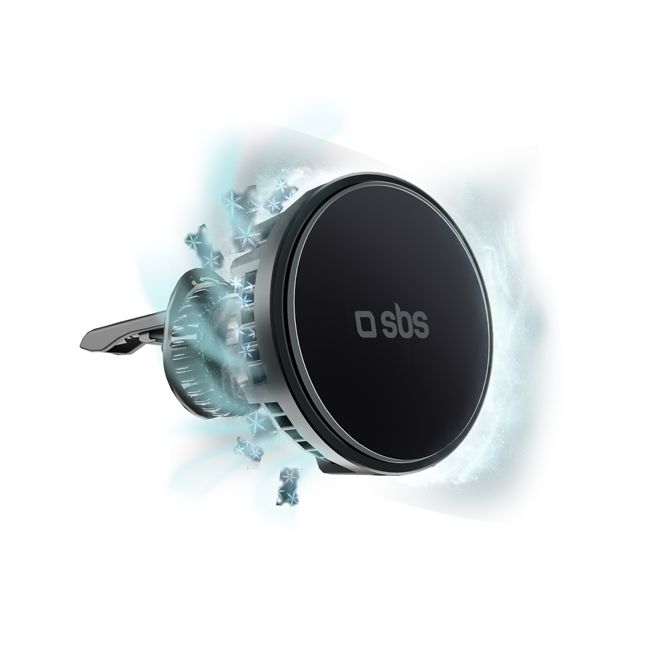 Viedtālruņa turētājs ar indukcijas lādētāju SBS TESUPFANWIR15W 15W, stiprināms pie ventilācijas atveres, ar dzesēšanu – melns