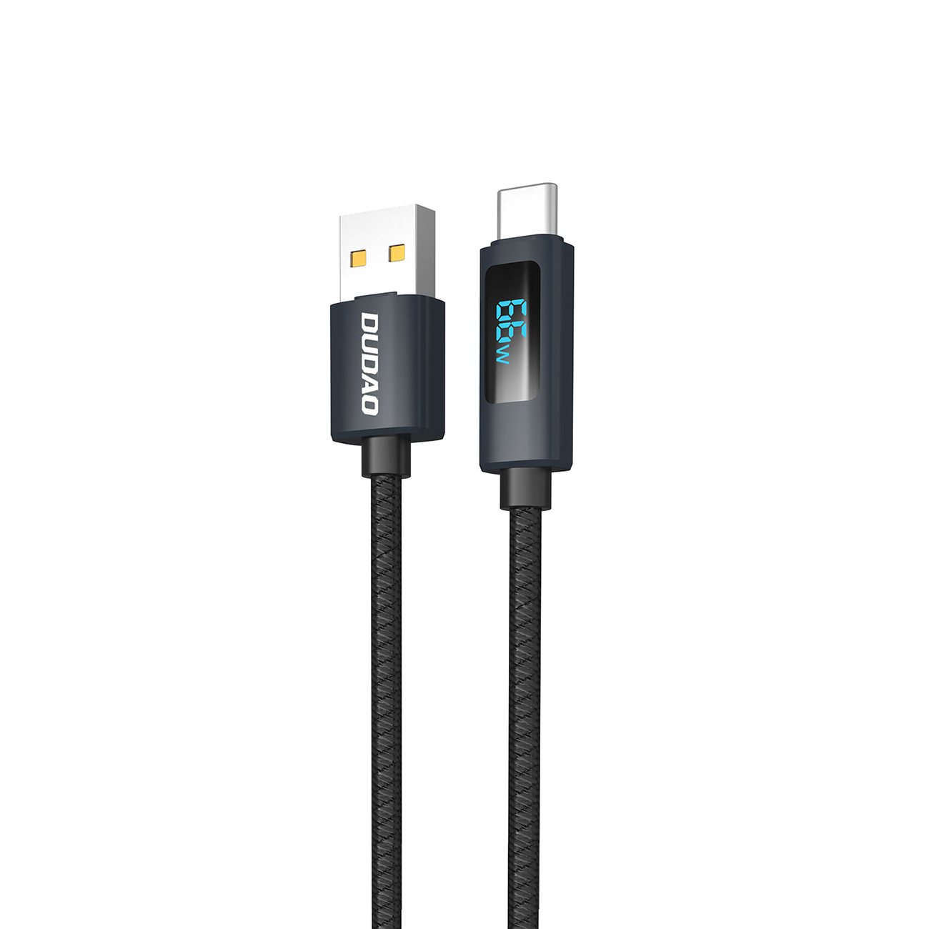 Dudao L7T USB-A - USB-C 66W kabelis ar LED ekrānu 1m - melns