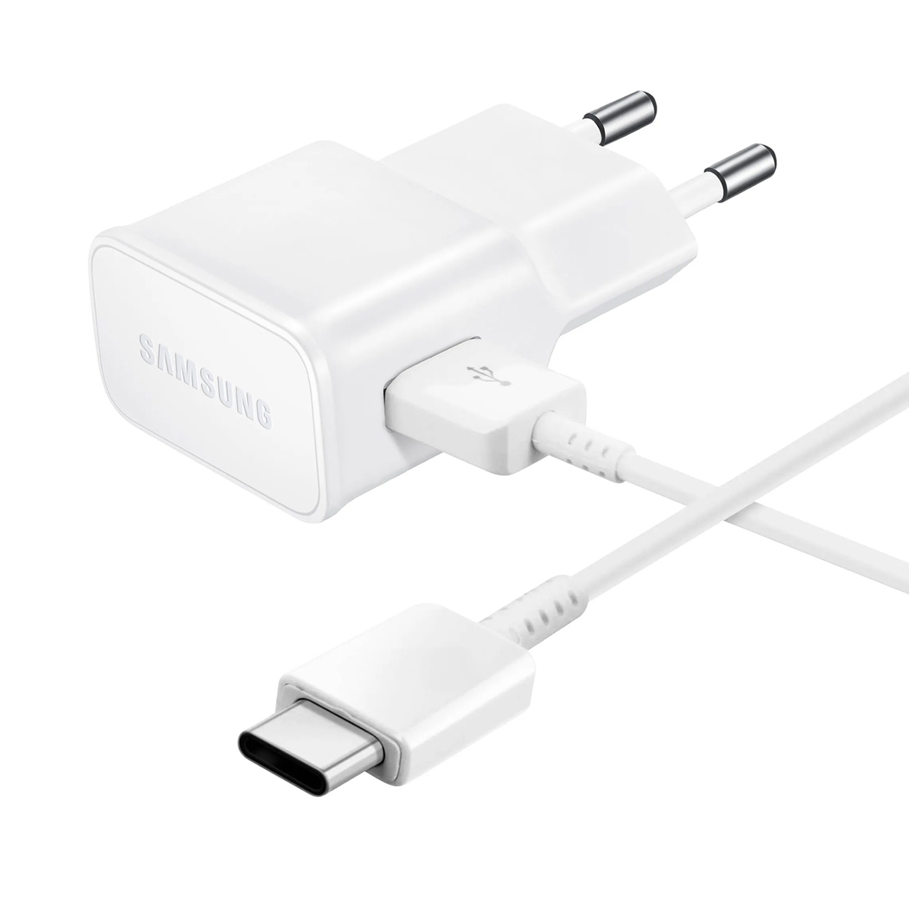 Samsung EP-TA200EWE USB-A 15W sienas lādētājs ar EP-DR140AWE USB-A - USB-C kabeli (OOB Bulk - aizstājējiepakojums) - balts