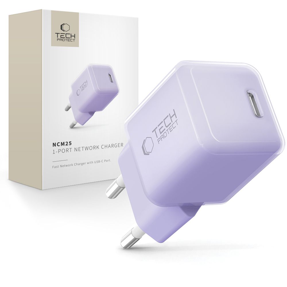 Tech-Protect NCM25 USB-C PD 25W sienas lādētājs - violets