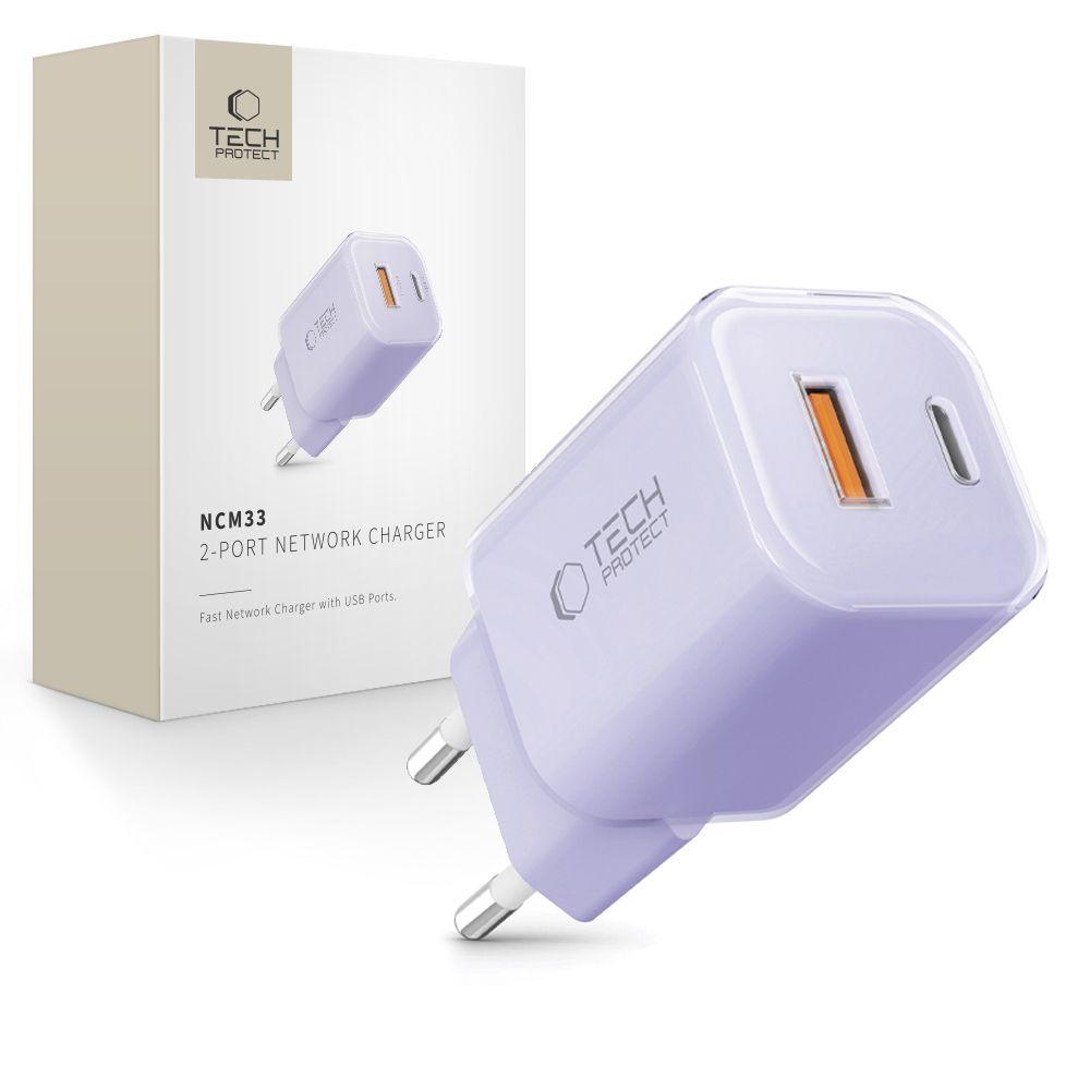 Tech-Protect NCM33 PD 33W QC3.0 USB-C / USB-C sienas lādētājs - violets
