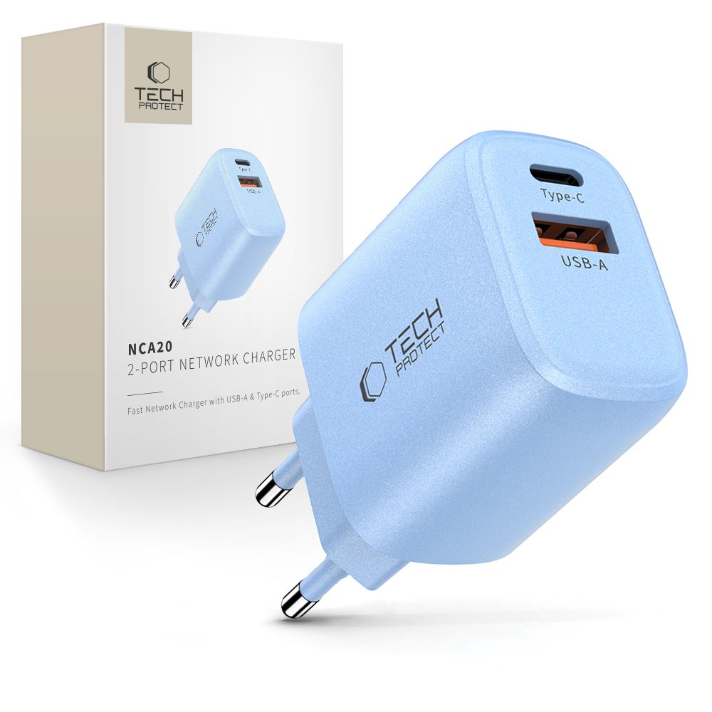 Tech-Protect NCA20 PD 20W QC3.0 USB-A / USB-C sienas lādētājs - zils