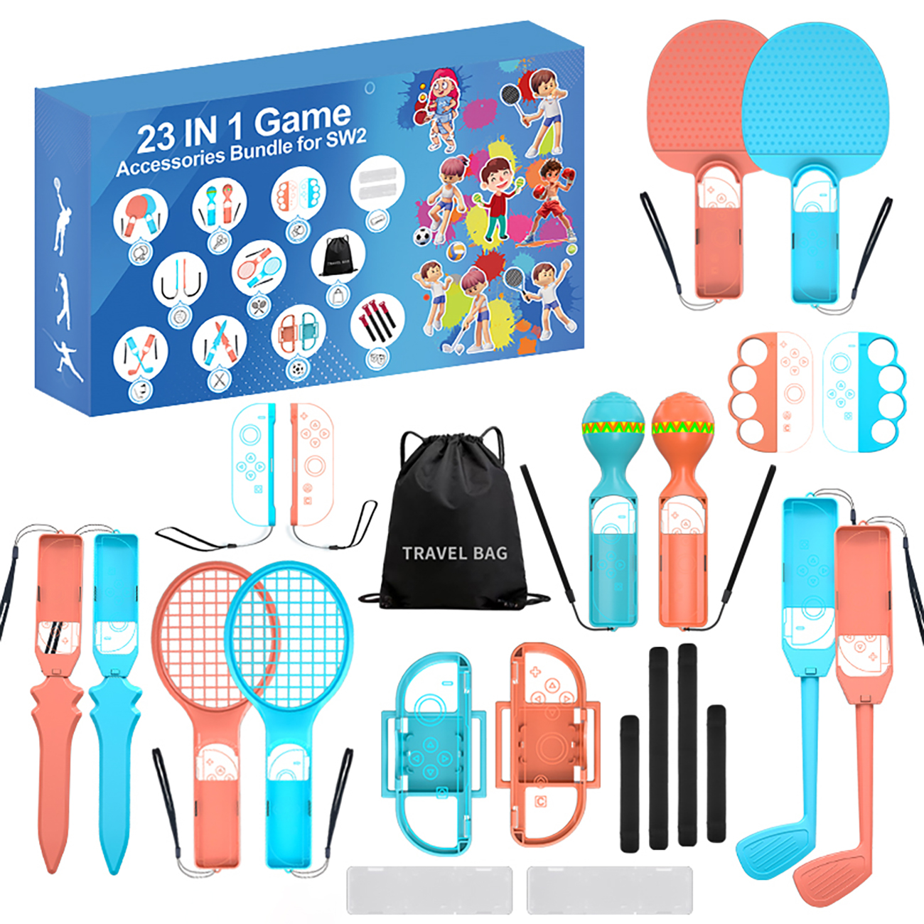 Nintendo Switch 23-in-1 ģimenes piederumu komplekts 2 - Oranžs un zils komplekts