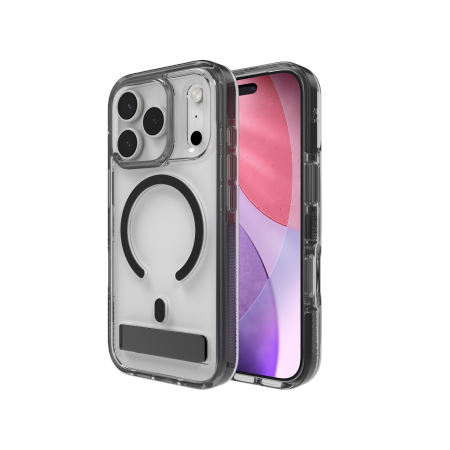 ZAGG Santa Cruz Snap KS Magnētiskais viedtālruņa apvalks ar statīvu iPhone 17 Pro – caurspīdīgs un melns