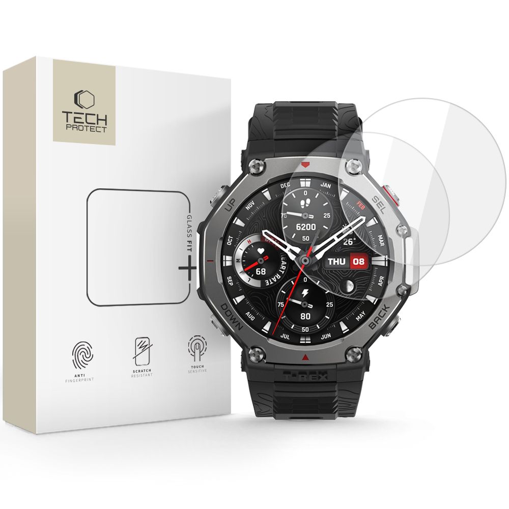 Tech-Protect Glass Fit+ 2 gabalu rūdītā stikla komplekts Amazfit T-Rex 3 Pro 48mm - caurspīdīgs