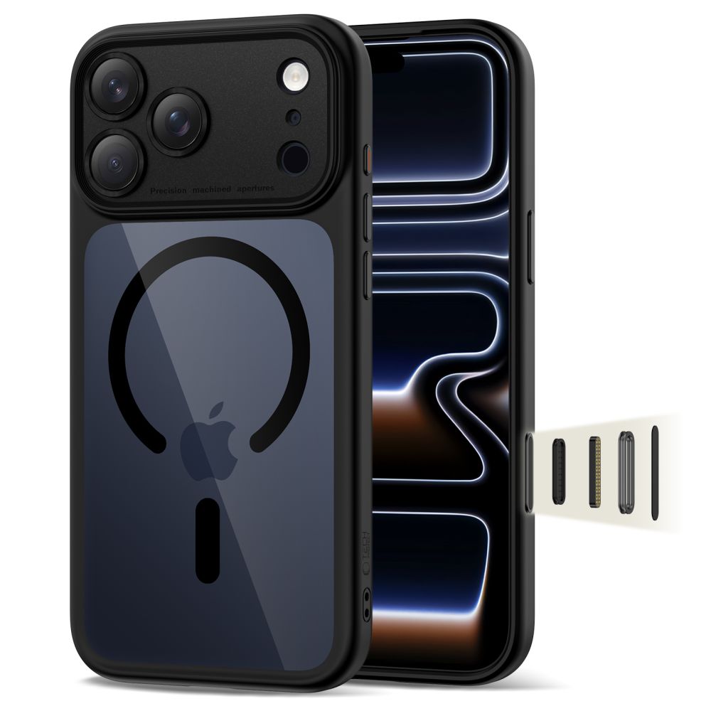 Tech-Protect Magpeak Magsafe CC futrālis iPhone 17 Pro - caurspīdīgi melns