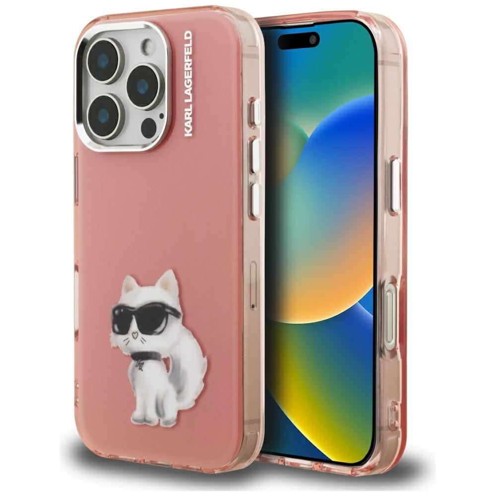 Karl Lagerfeld IML Aquarelle Choupette & Logo macins iPhone 16 Pro Max - roza