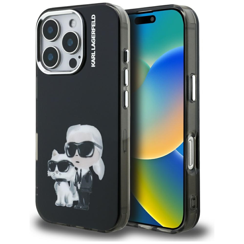 Karl Lagerfeld IML Aquarelle Karl & Choupette & Logo macins iPhone 16 Pro Max - melns