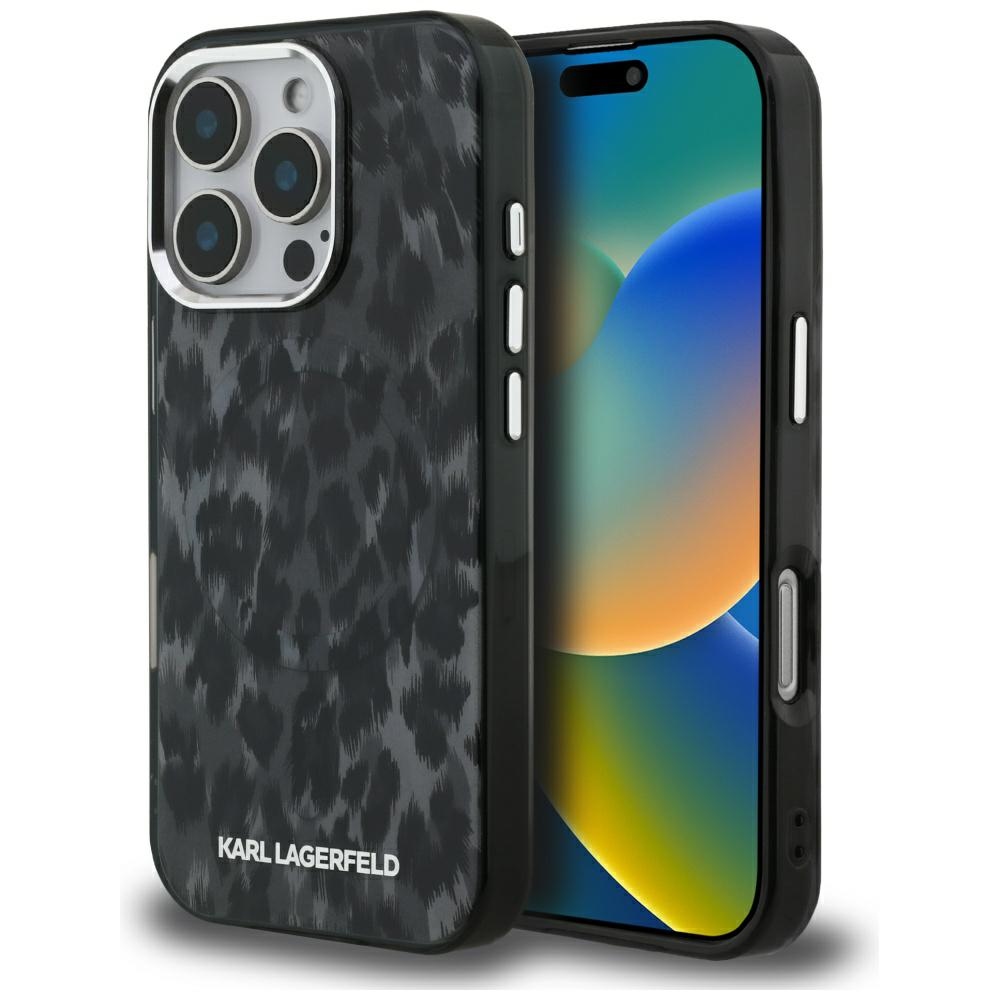 Karl Lagerfeld IML Leopard Pattern MagSafe macins iPhone 16 Pro - melns