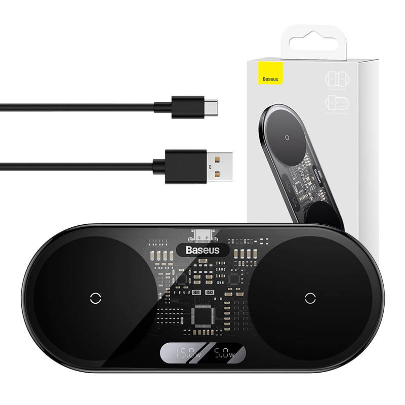 Dual Qi bezvadu lādētājs Baseus Digital LED displejs, 20 W