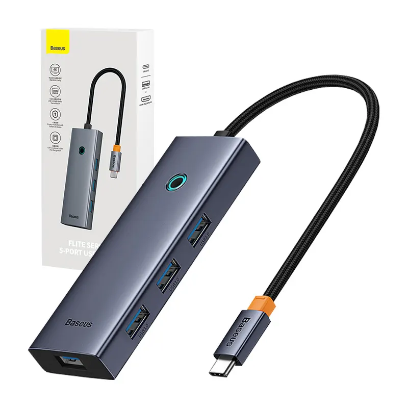 Hub 5w1 Baseus UltraJoy 5 porti (1xHDMI4K@30Hz + 4xUSB 3.0) pelēks