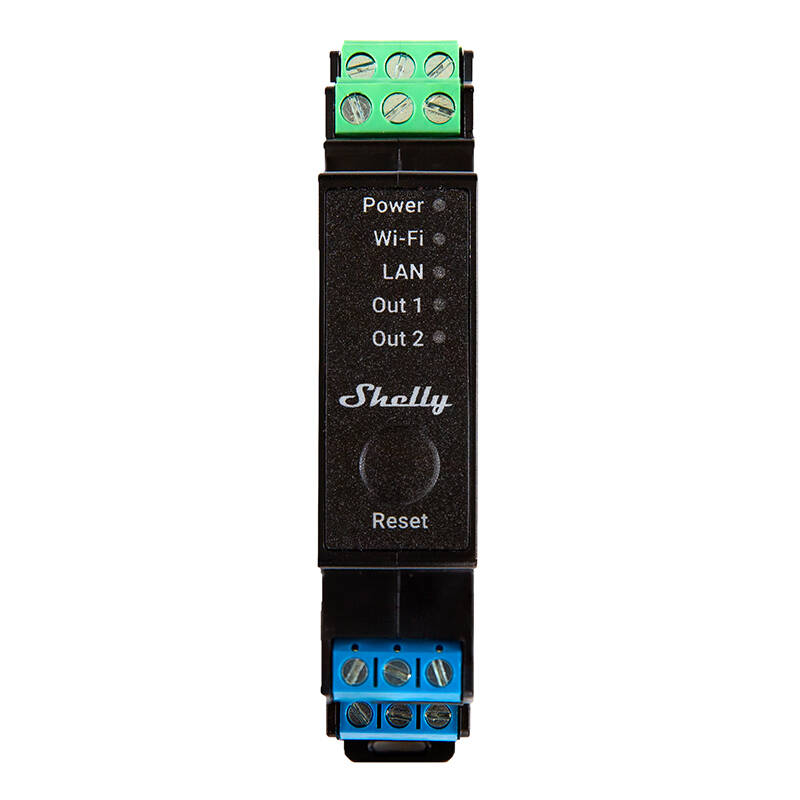 Shelly Pro 2PM DIN sliedes 2 kanālu relejs, WiFi/LAN (jaudas mērīšana)