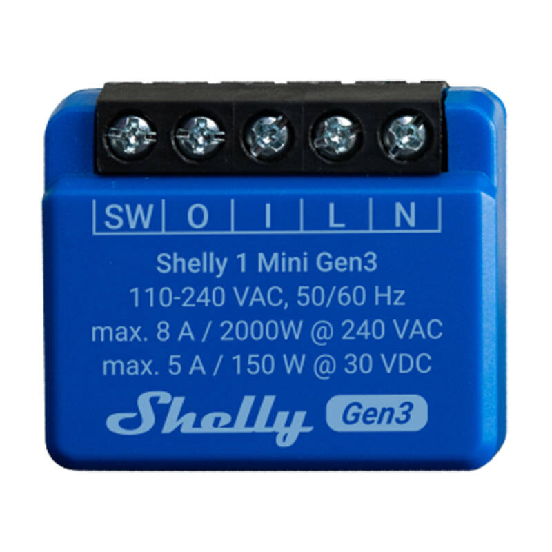 Shelly 1 Mini Gen3 kontrolieris, WiFi/Bluetooth
