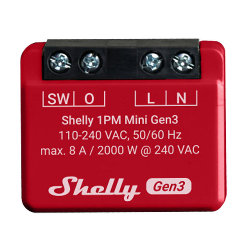 Shelly 1PM Mini Gen3 kontrolieris, WiFi/Bluetooth