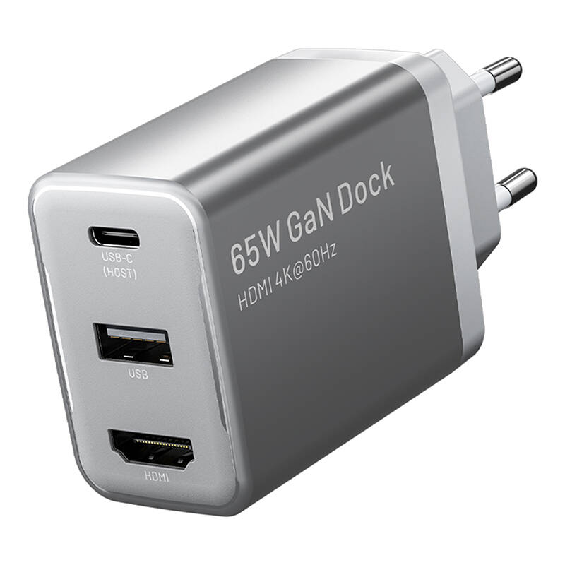 Vention FJAH0-EU USB(C+A)+HDMI GaN tīkla lādētājs (60W/5W/4K@60Hz) (pelēks)
