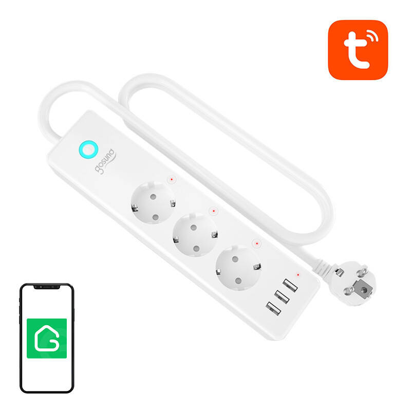 Gosund P1 PLUS viedais WiFi pagarinātājs (3x AC schuko, 3x USB-A) Tuya