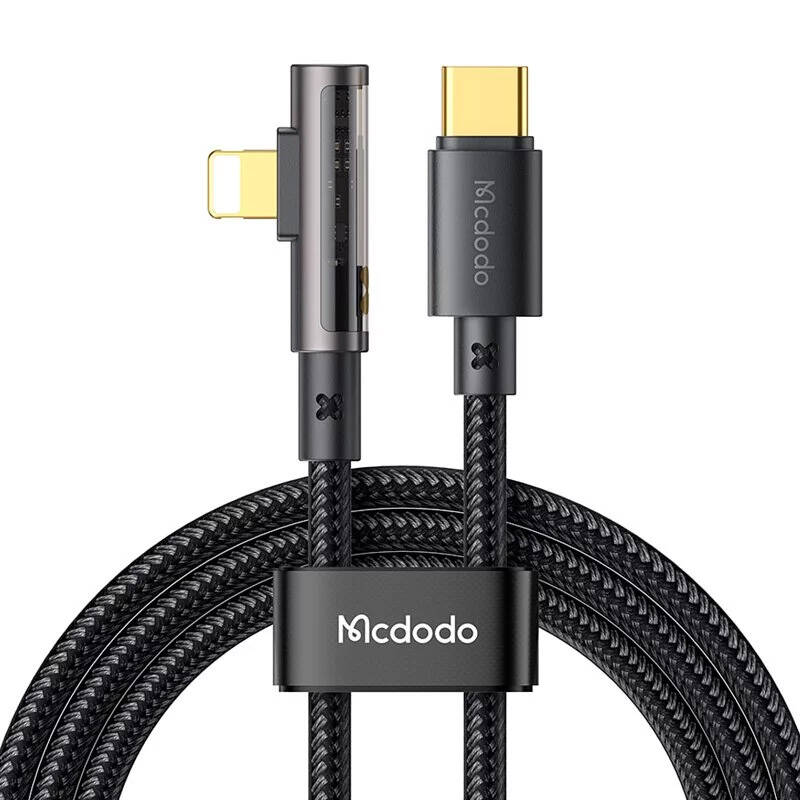 McDodo CA-3390 36W 1,2 m USB-C uz Lightning leņķa kabelis (melns)