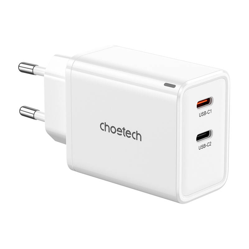 Choetech PD6013, GaN, 2x USB-C, PD65W tīkla lādētājs (balts)