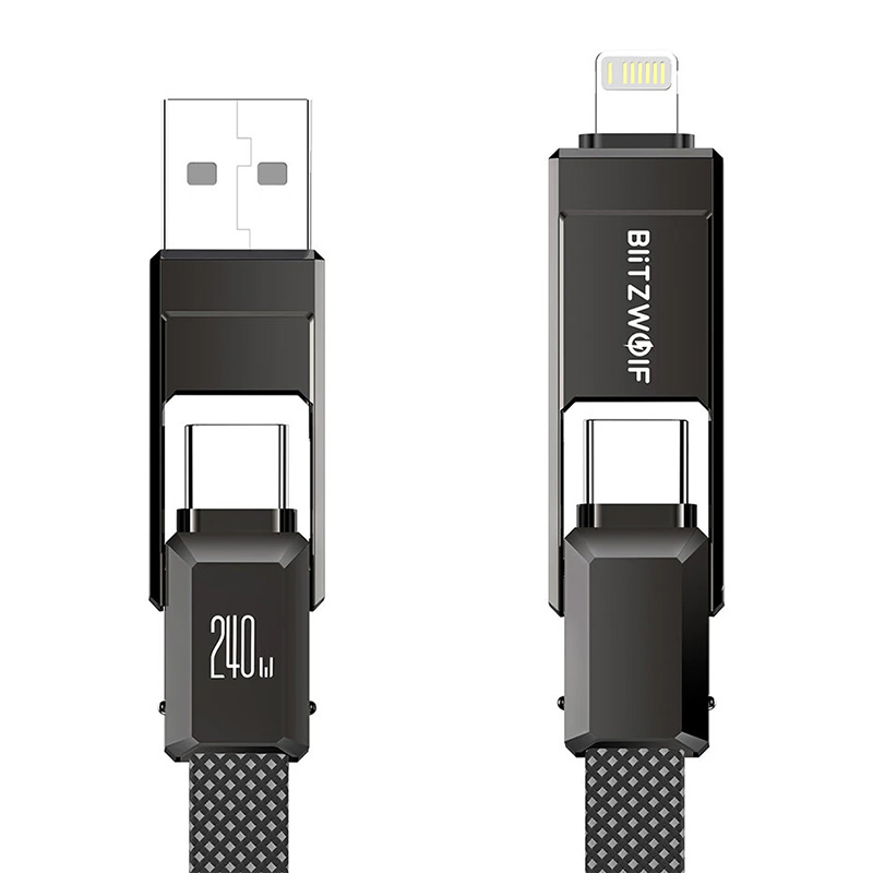 Blitzwolf BW-HDC7 4-in-1 USB+C+Zibens kabelis 240W 1,2 m (melns)