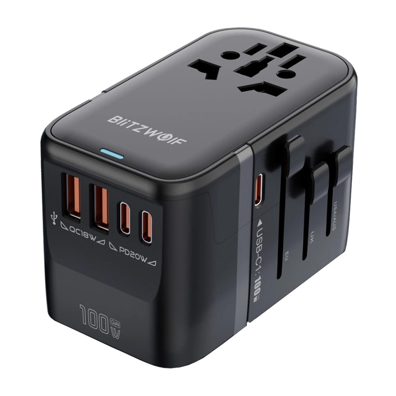 Blitzwolf BW-TA2 5-in-1 ceļojumu adapteris 2xUSB PD + 2xC QC + C GaN 100W