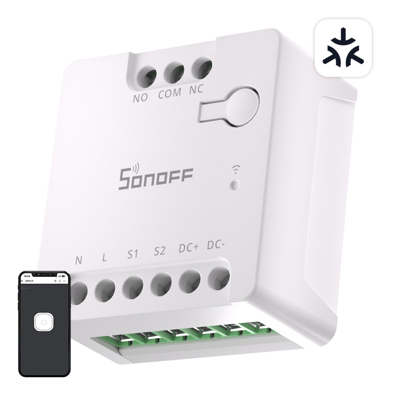 SONOFF MINI-D viedais WiFi Matter slēdzis (AC/DC 12-48V, sausais kontakts)