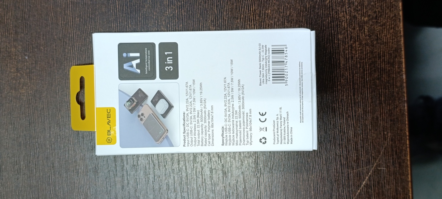 Blavec portativais ladetajs 5000mAh BJ-03 Ultra Slim 7,8mm - Type C - 22,5W magnetisks MagSafe 3 in 1 (PBBJ03-MC5G) peleks (bojats iepakojums)