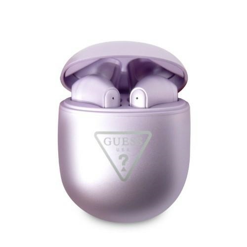 Guess GUTWST82TRU TWS Bluetooth austiņas + violeta/volileta trīsstūra logotipa dokstacija