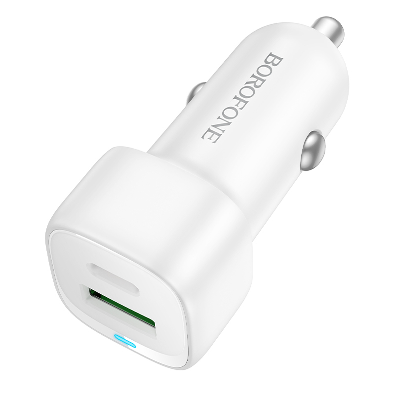 Borofone Auto lādētājs BZ34B Cloud - USB + C tipa - QC 3.0 PD 38W balts