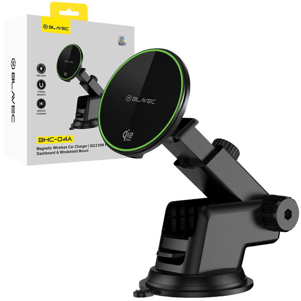 Blavec Car holder BHC-04A Qi2.2 25W magnetic with induction charging do szyby (BHC04A-MWIB) melns