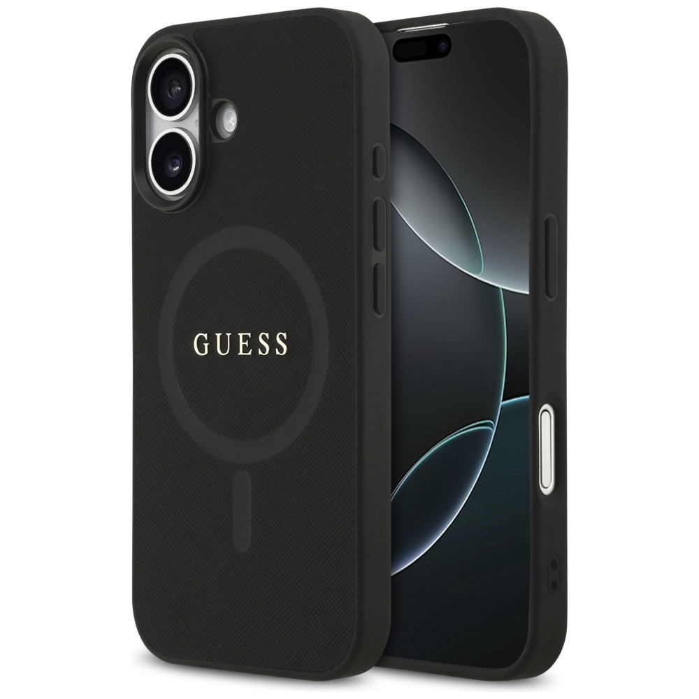 Guess Saffiano Classic Logo MagSafe maciņš for iPhone 17 - melns