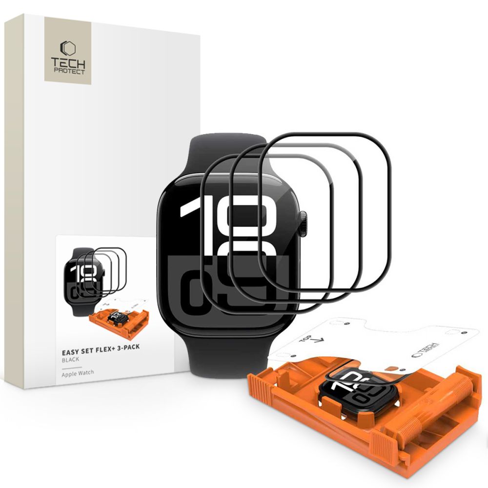 Tech-Protect Easy Set Flex+ 3 iepakojumu rūdītais stikls Apple Watch 44mm - Melns