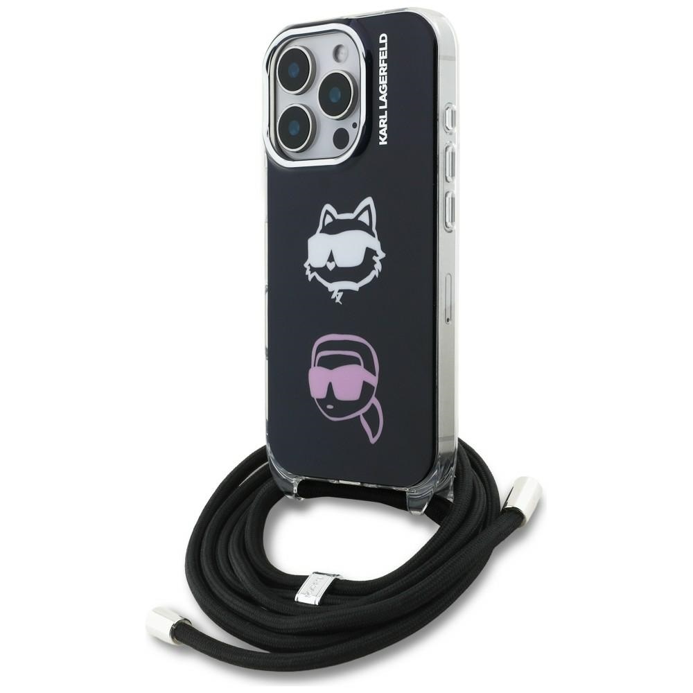 Karl Lagerfeld IML Crossbody Karl&Choupette Head Maciņš for iPhone 16 Pro - melns