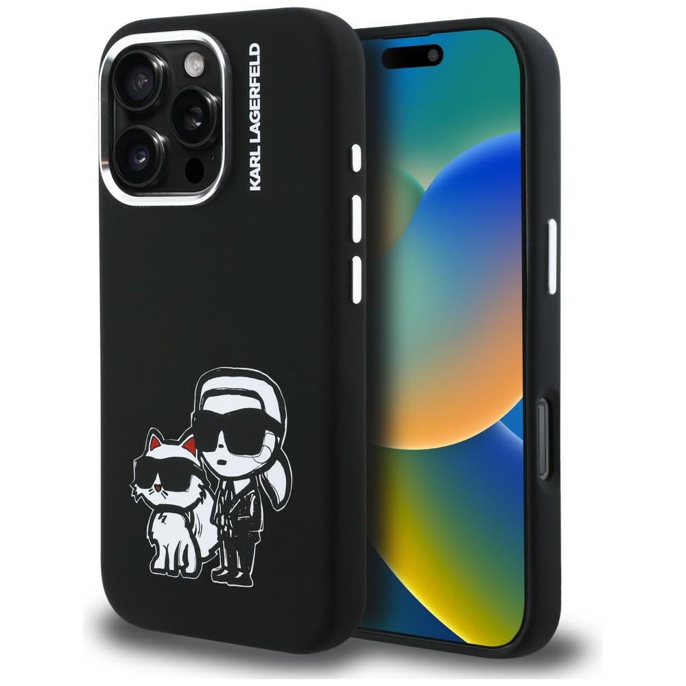 Karl Lagerfeld Silikona Karl&Choupette Sketch MagSafe Maciņš for iPhone 16 Pro - melns