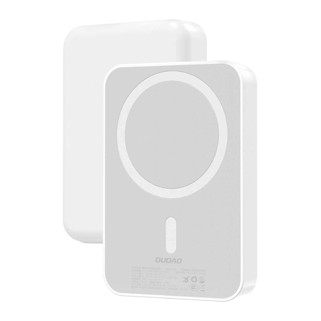 Dudao K26 Portatīvais lādētājs 10000mAh 20W USB-A / USB-C / MagSafe - balts