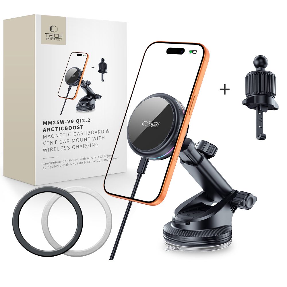Tech-Protect V9 MagSafe 25W Qi 2.2 auto lādētājs - melns