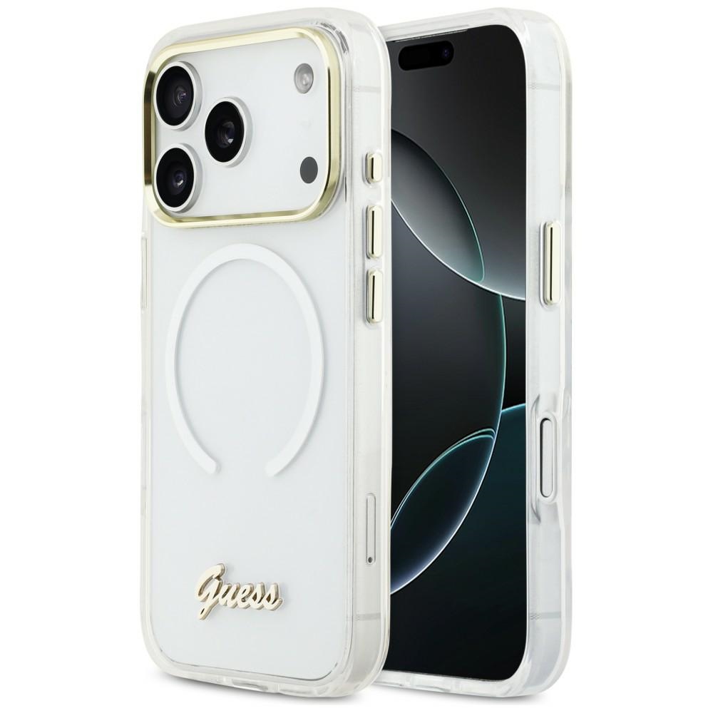 Guess IML Gradient Script Metal MagSafe Maciņš for iPhone 17 Pro - balts