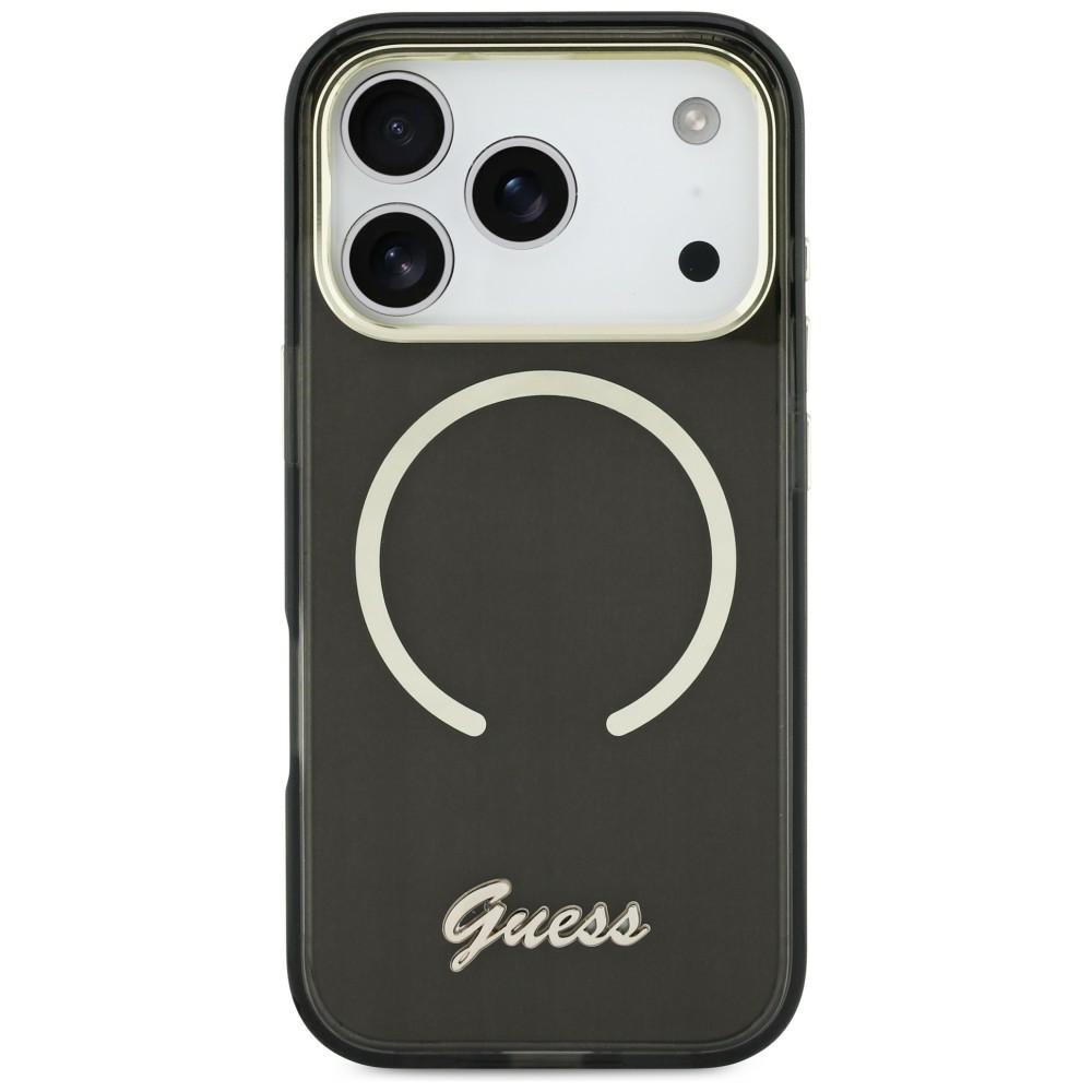 Guess IML Script Metal MagSafe Maciņš for iPhone 17 - melns