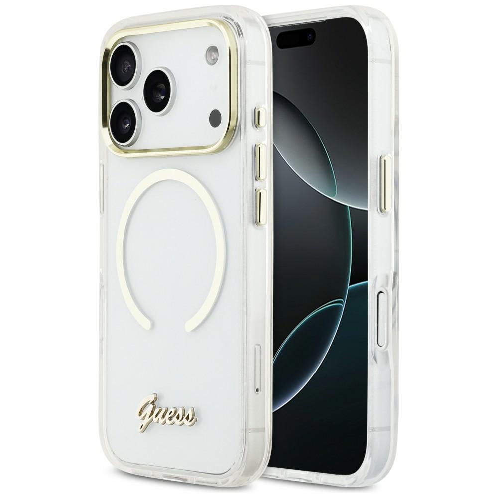 Guess IML Script Metal MagSafe Maciņš for iPhone 17 Pro Max - Clear