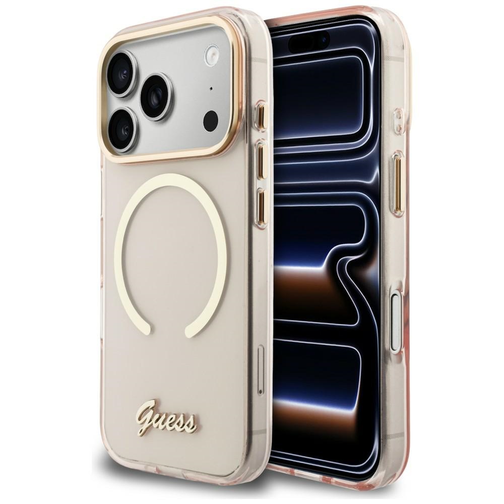Guess IML Script Metal MagSafe Maciņš for iPhone 17 Pro - rozā